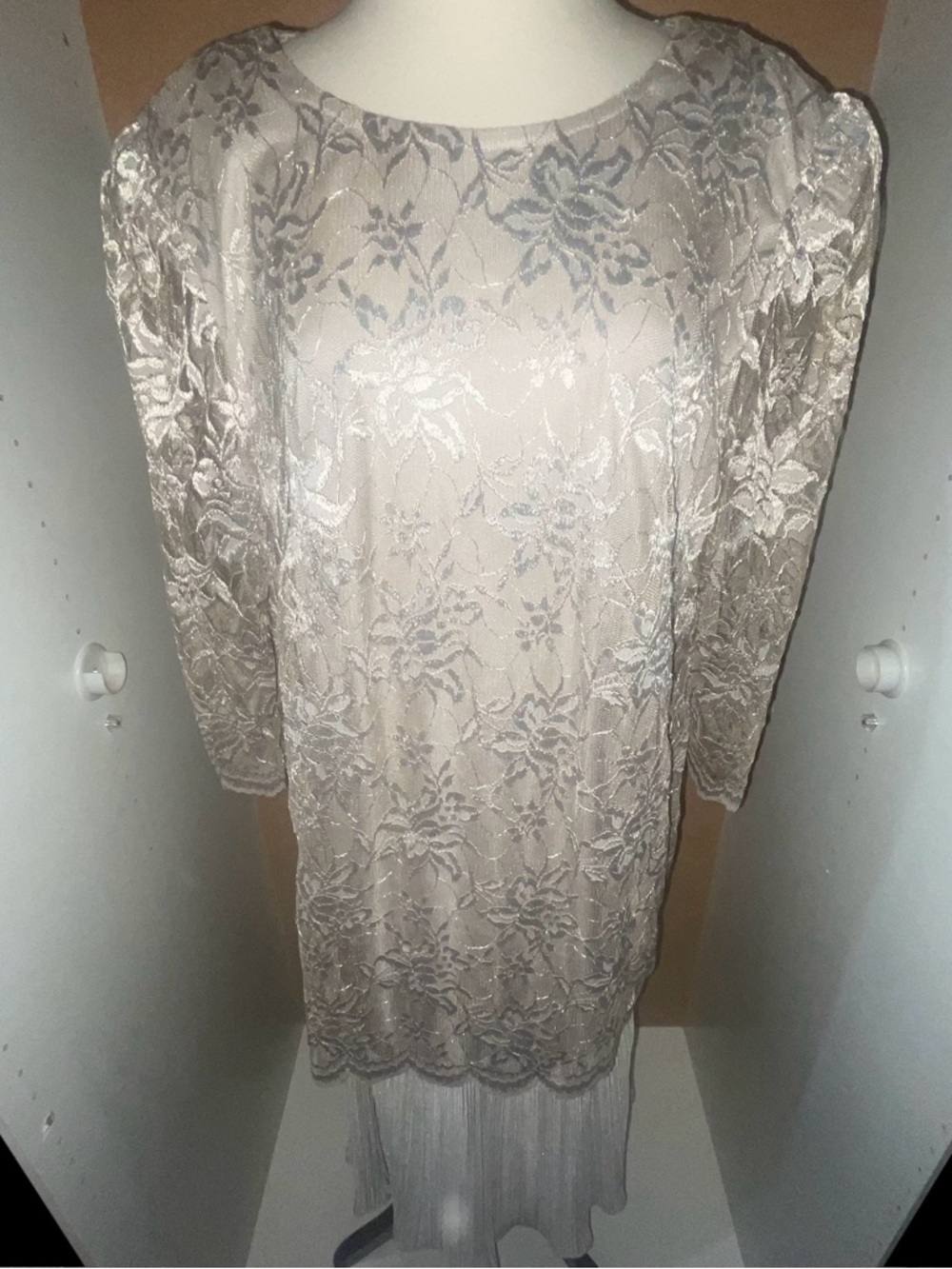 Lace Overlay Scoop-Neck Tunic Dress in Taupe